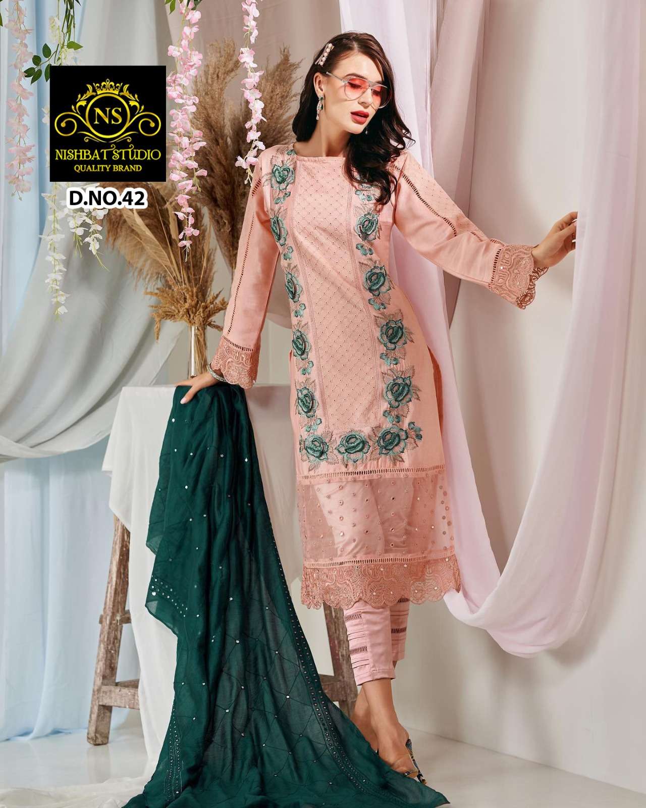 NISHBAT 42 COLOUR PURE GEORGETTE EMBROIDERY PAKISTANI DRESSES-00204