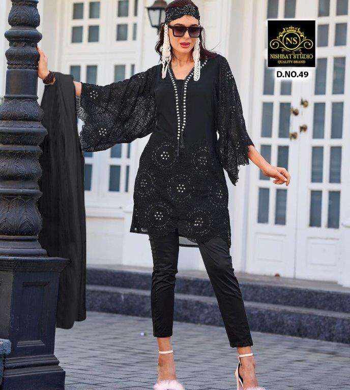 NISHBAT 49 COLOUR PURE GEORGETTE EMBROIDERY  PAKISTANI DRESSES-00204