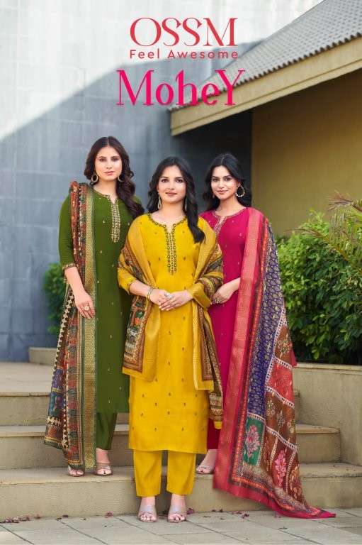 OSSM MOHEY 1001 TO 1006 SERIES  PURE ROMAN SILK EMBROIDERY DRESSES-00140