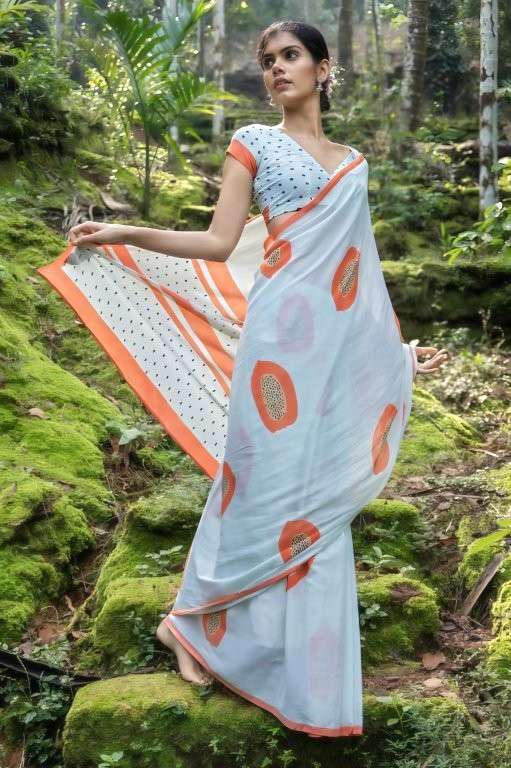 PAPAYA BY ASLIWHOLESALE DESIGNER PURE LINEN PRINTED SAREES-00292