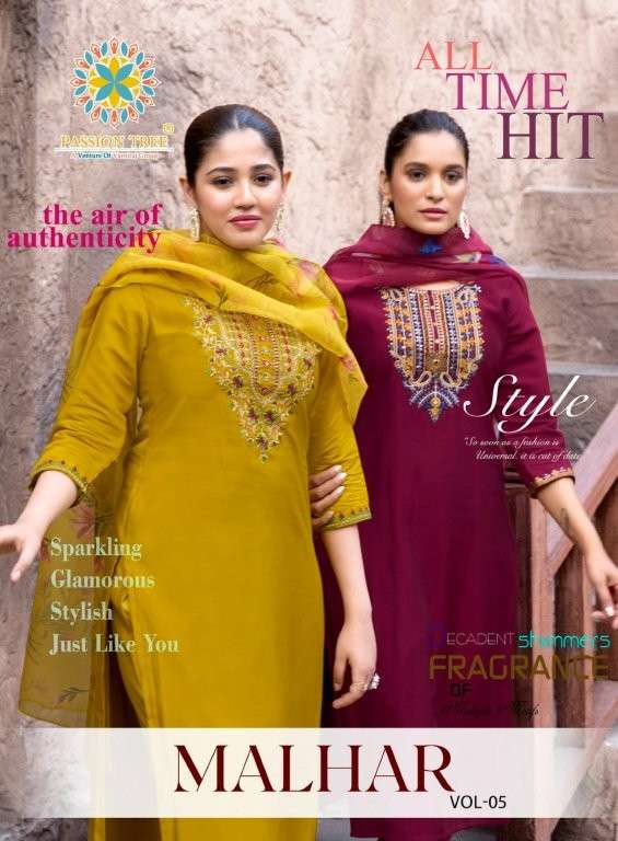 PASSION TREE MALHAR VOL-05 PURE ROMAN SILK EMBROIDERY DRESSES-00140