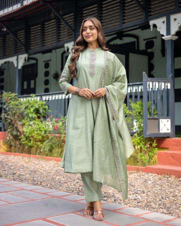 POOJA 2 BY ASLIWHOLESALE DESIGNER PURE MUSLIN SILK EMBROIDERY DRESSES-00264