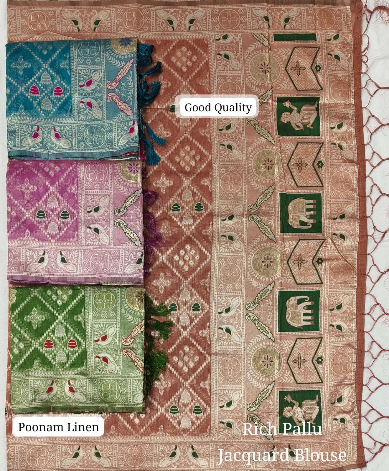 POONAM LINEN BY ASLIWHOLESALE DESIGNER PURE LINEN PRINTED SAREES-00065
