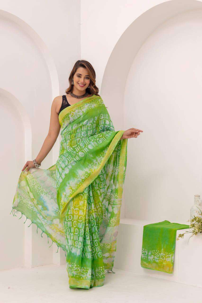 QUEEN BY ASLIWHOLESALE DESIGNER PURE LINENE COTTON PRINTED SAREES-00279