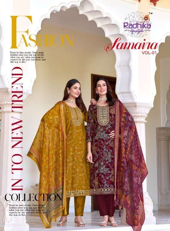 RADHIKA LIFESTYLE SAMAIRA VOL-01 PURE VERTICAN FOIL PRINTED DRESSES-00140