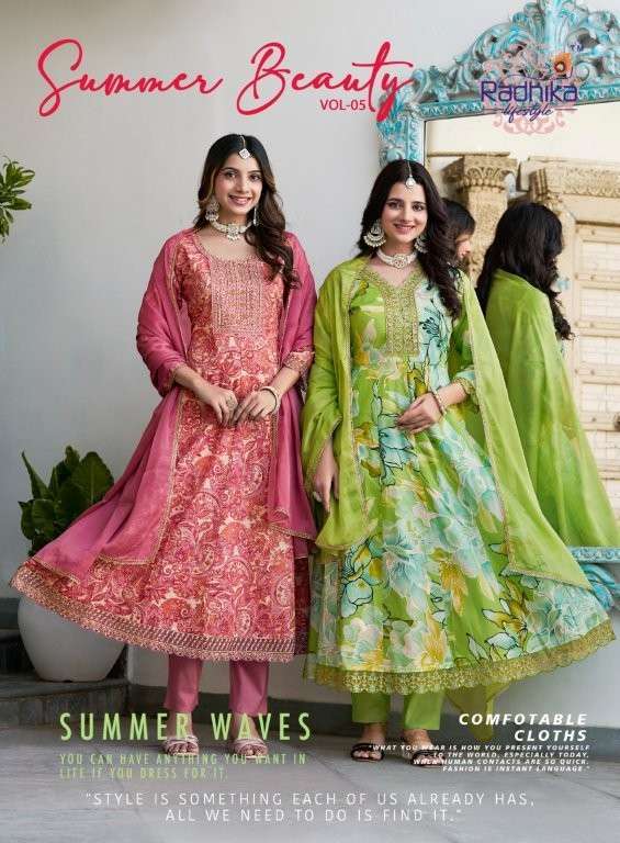 RADHIKA LIFESTYLE SUMMER BEAUTY VOL-05 5001 TO 5006 SERIES PURE COTTON FOIL PRINTED DRESSES-00140