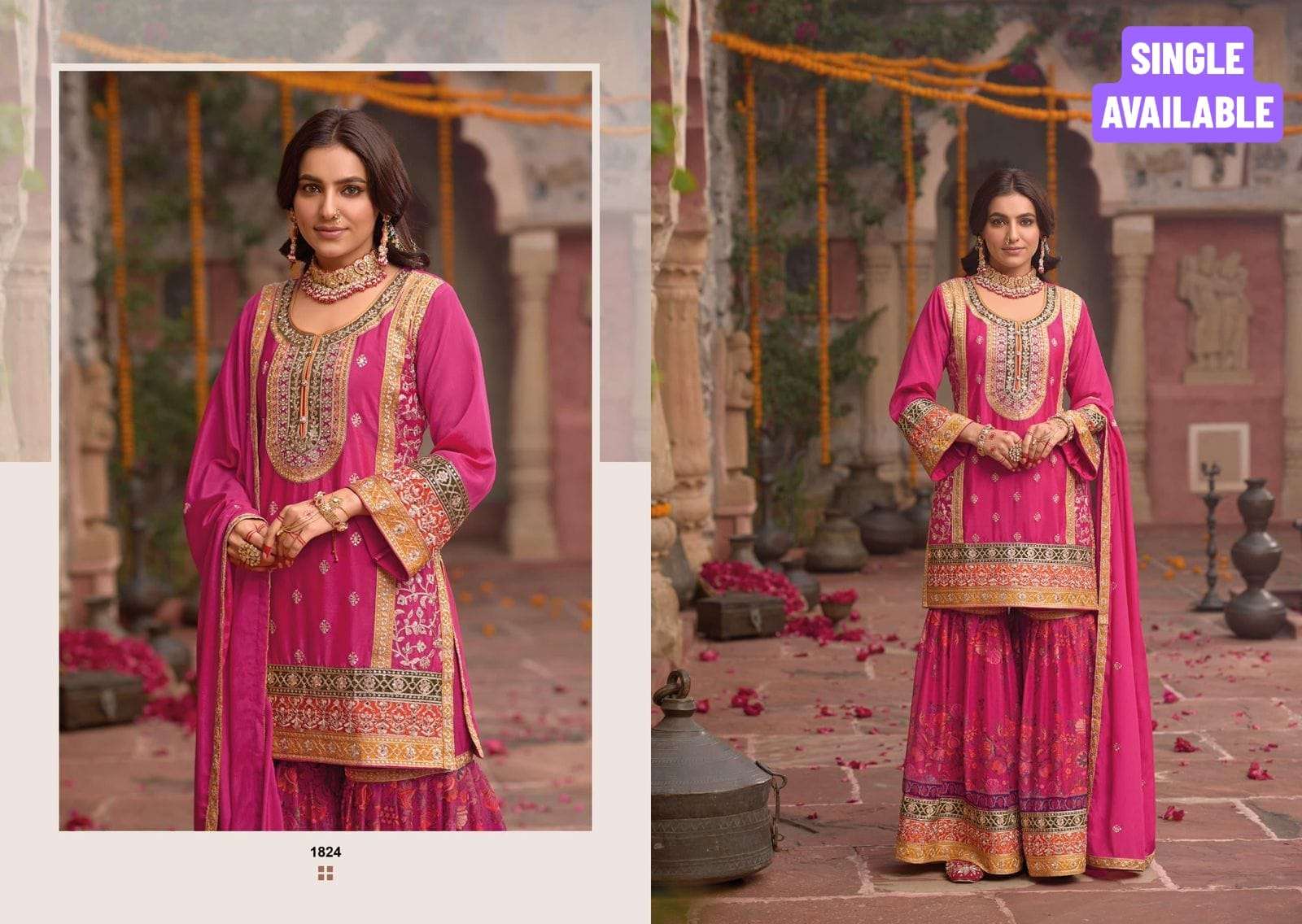 RANG 2 BY ASLIWHOLESALE DESIGNER PURE  HEAVY CHINON EMBROIDER DRESSES-00014