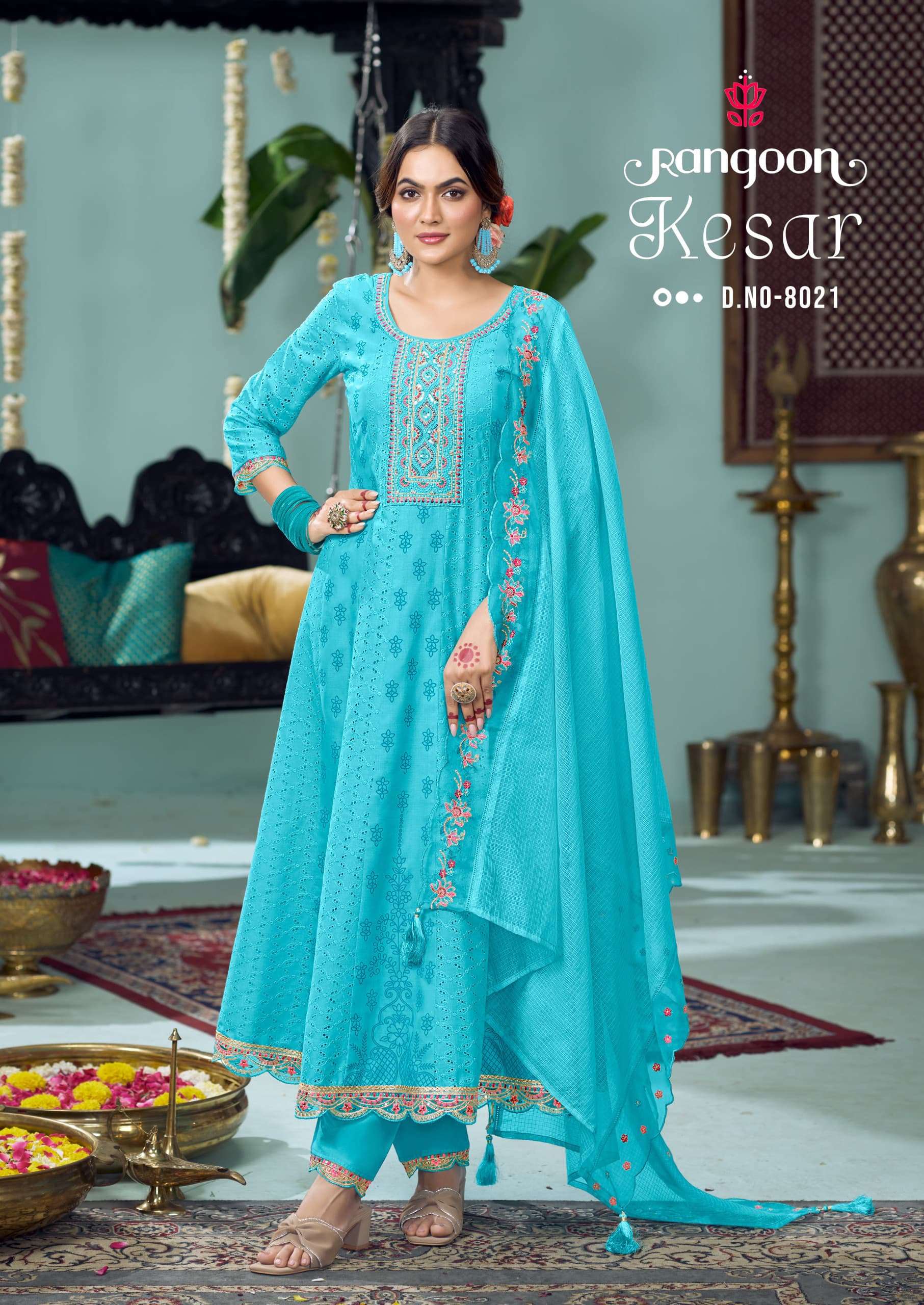 RANGOON KESAR 8021 TO 8024 SERIES PURE COTTON EMBROIDERY PRINTED DRESSES-00062