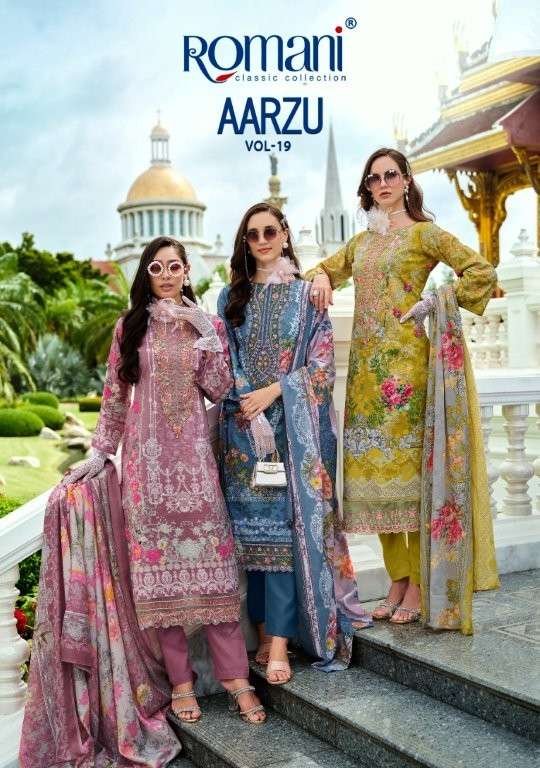 ROMANI AARZU VOL-19 1107-001 TO 1107-008 SERIES PURE COTTON WORK PAKISTANI DRESSES-00011