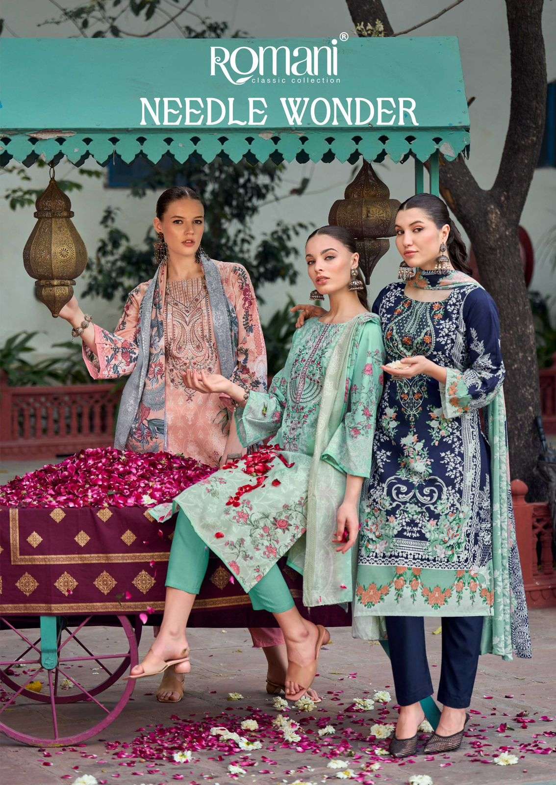 ROMANI NEEDLEE WONDER 1104-001 TO 1104-008 SERIES PURE COTTON PRINTED PAKISTANI DRESSES-00201