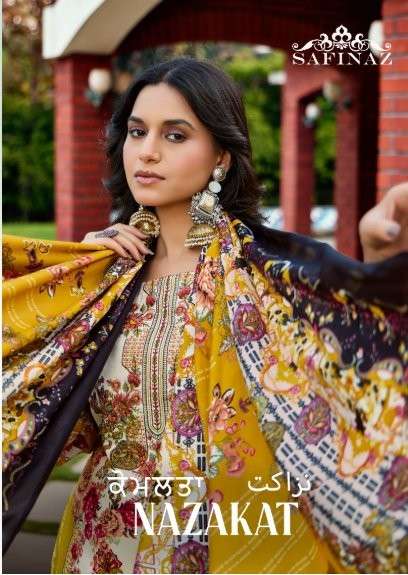 SAFINAZ NAZAKAT 1013 TO 1018 SERIES PURE COTTON PRINTED EMBROIDERY PAPKISTANI DRESSES-00011