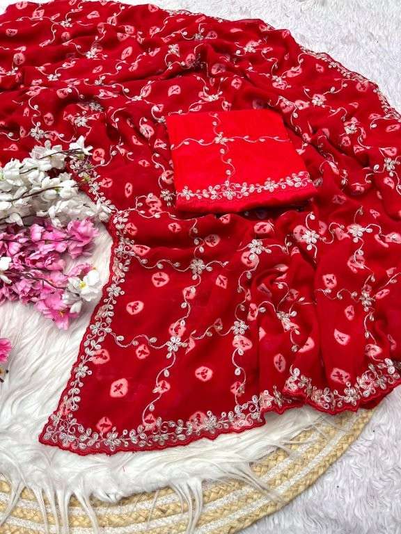 SAKHI VOL-187 BY ASLIWHOLESALE DESIGNER PURE GEORGETTE BANDHEJ SAREES-00219