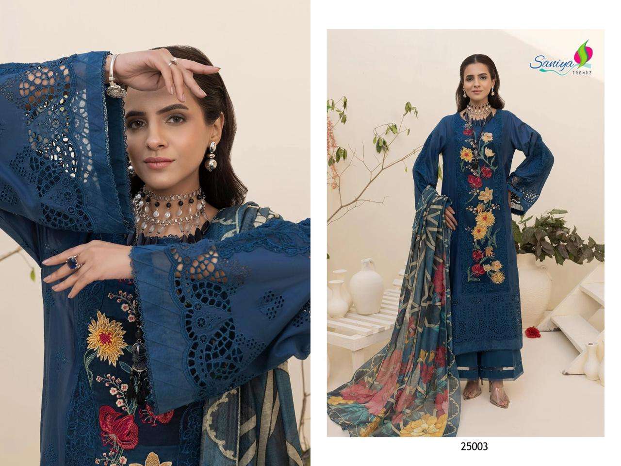 SANIYA TRENDZ MINI ZARIA 25003 SERIES PURE COTTON EMBROIDERY PAKISTANI DRESS-00071
