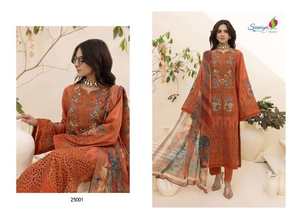SANIYA TRENDZ ZARIA-25 25001 SERIES PURE COTTON EMBROIDERY PAKISTANI DRESS-00071