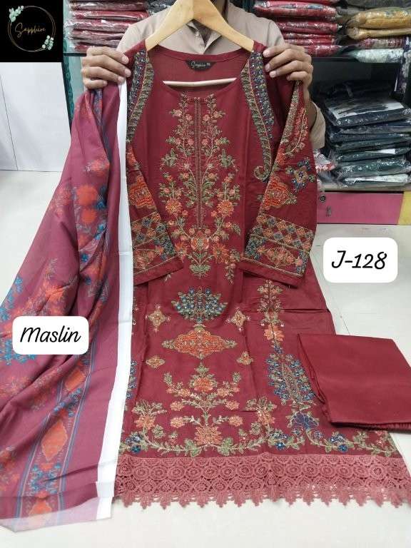 SAPPHIRE JAZMIN VOL-128 PURE RAYON PRINTED PAKISTANI DRESSES-00272