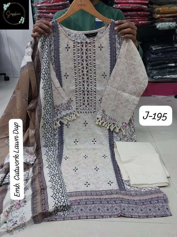 SAPPHIRE JAZMIN VOL-195 NX PURE LAWN COTTON EMBROIDERY PRINTED PAKISTANI DRESSES-00272