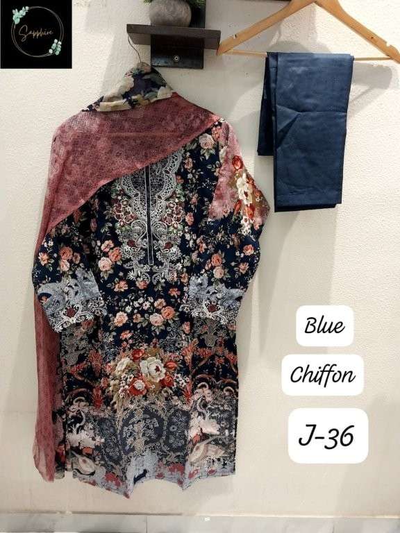 SAPPHIRE JAZMIN VOL-36 NX PURE LAWN COTTON EMBROIDERY PRINTED DRESSES-00272