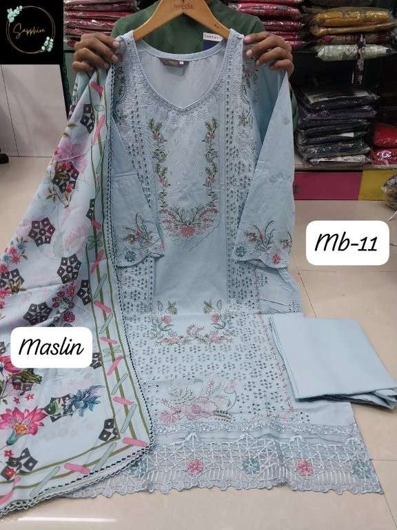 SAPPHIRE MARIA B VOL-11 PURE LAWN COTTON EMBROIDERY PRINTED PAKISTANINI DRESSES-00272