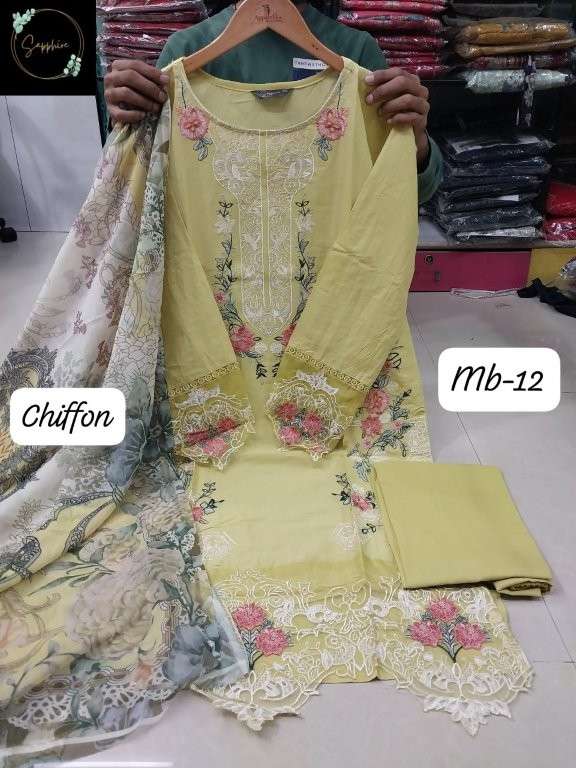 SAPPHIRE MARIA B VOL-12 PURE LAWN COTTON EMBROIDERY PRINTED DRESSES-00272