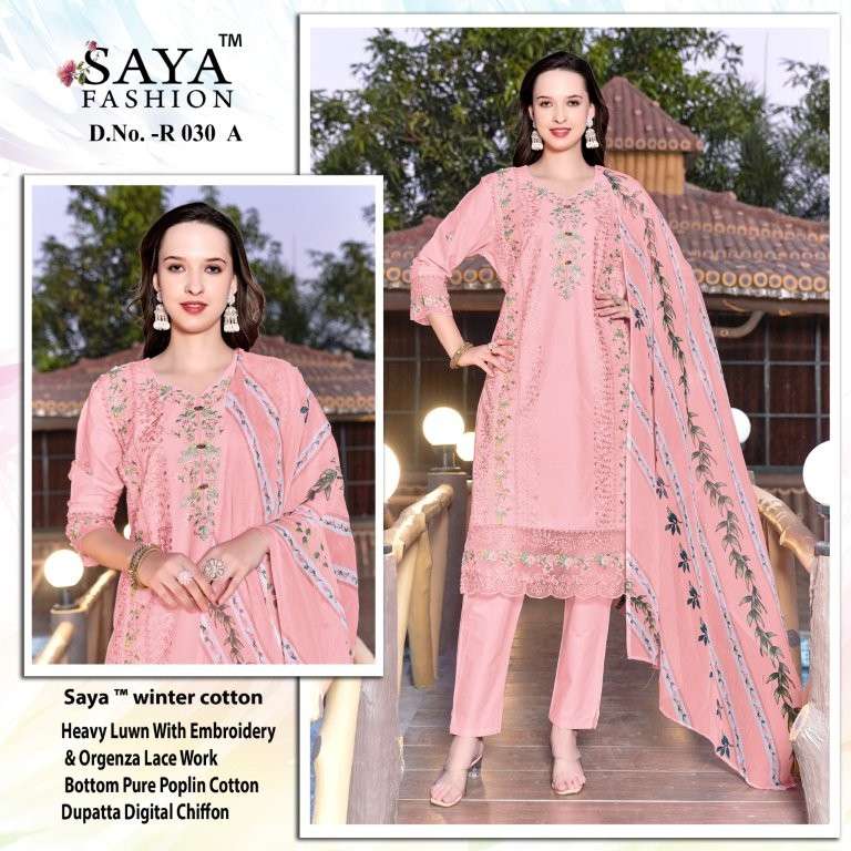 SAYA FASHION R-030 COLOUR PURE COTTON HAND WORK PAKISTANI DRESSES-00022