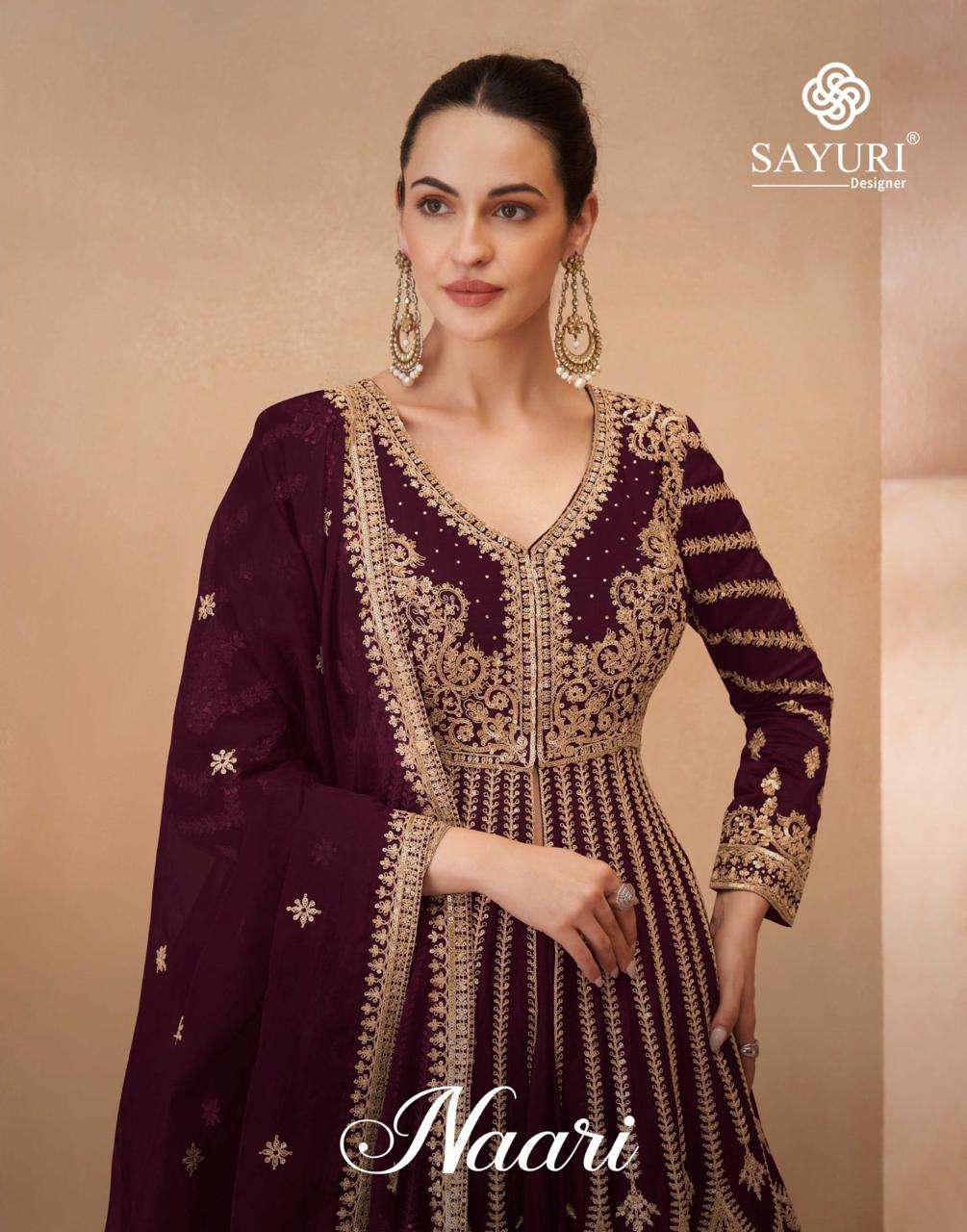 SAYURI NAARI 5752-A TO 5752-E SERIES REAL CHINON SILK EMBROIDERED DRESSES-00150