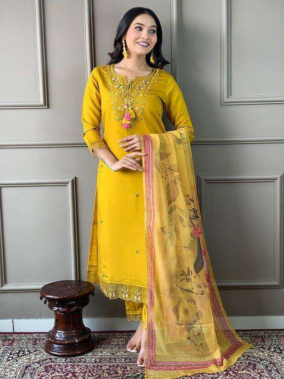 SC-556 BY ASLIWHOLESALE DESIGNER PURE VISCOSE CHANDERI EMBROIDERY DRESSES-00264