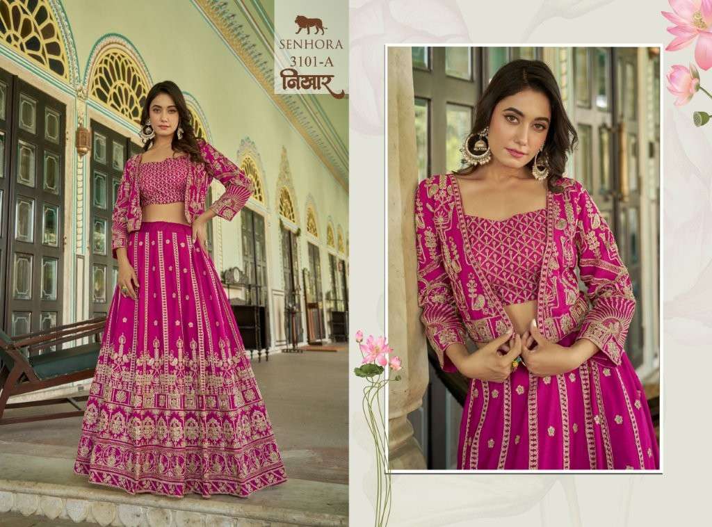 SENHORA NIKHAR COLOURS HEAVY EMBROIDERY CHINON LEHENGAS-00035