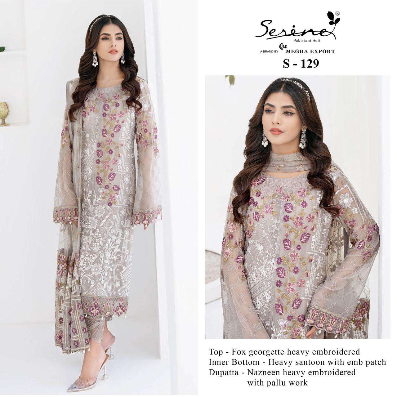 SERENE S-129 PURE FAUX GEORGETTE EMBROIDERY PAKISTANI DRESS-00201