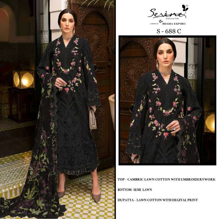 SERENE S-688 COLOUR HEAVY EMBROIDERY CAMBRIC COTTON LAWN PAKISTANI DRESSES-00201