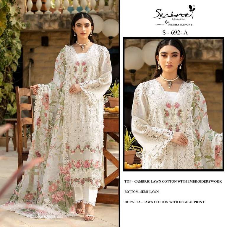 SERENE S-692 COLOURS PURE CAMBRIC LAWN COTTON EMBROIDERY PAKISTANI DRESSES-00201