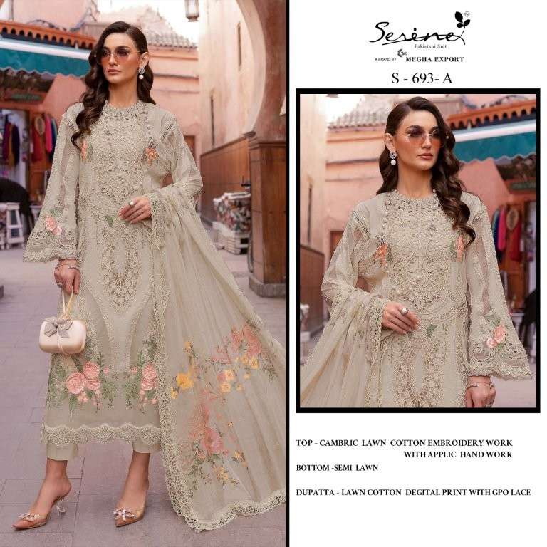 SERENE S-693 COLOURS HEAVY EMBROIDERY CAMBRIC LAWN COTTON PAKISTANI DRESSES-00201