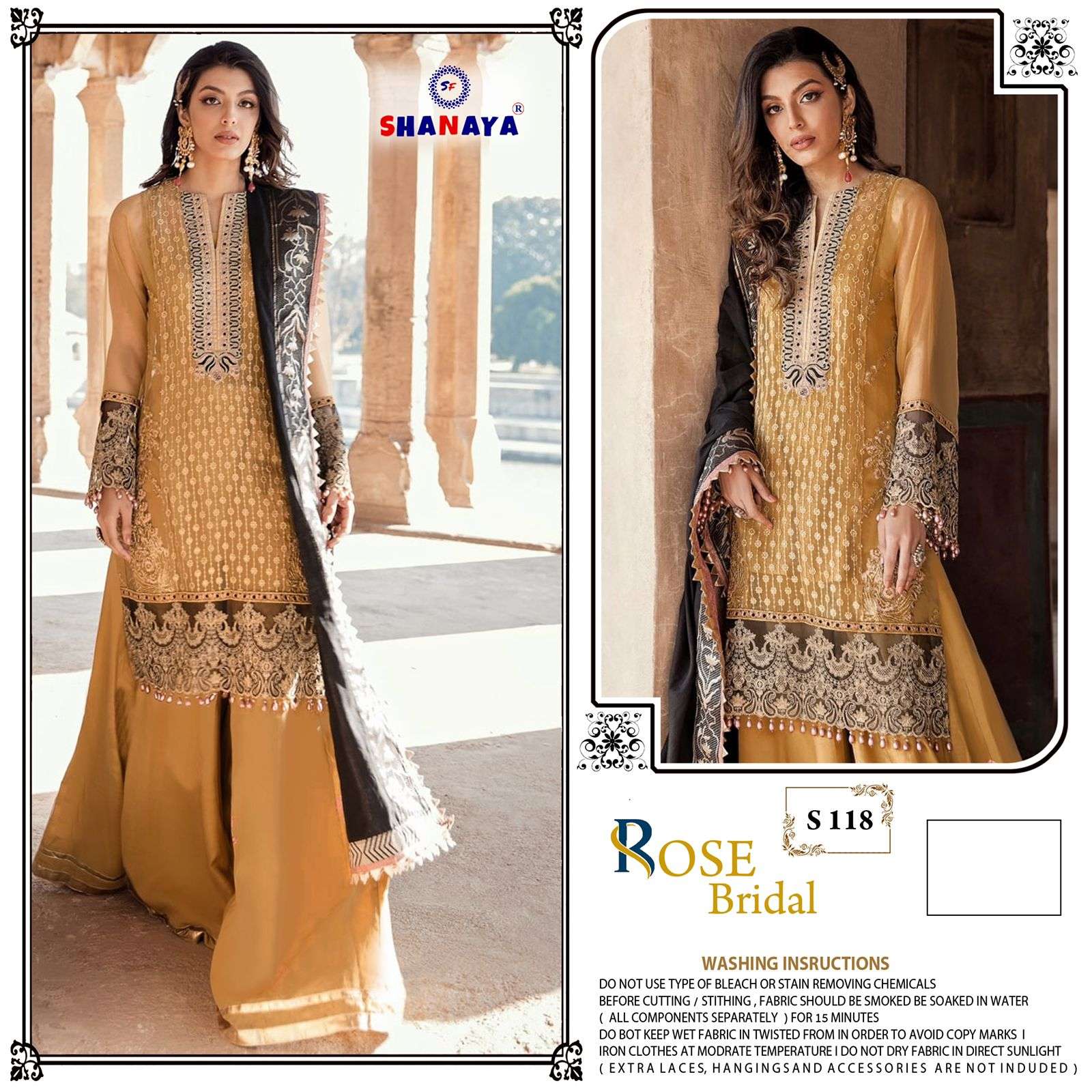 SHANAYA FASHION ROSE BIRDAL S-118 COLOUR  HEAVY EMBROIDERY FAUX GEOREGTTE PAKISTANI DRESS-00201
