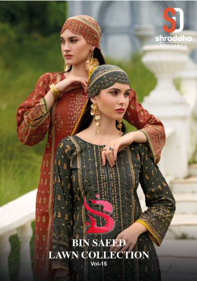 SHRADDHA DESIGNER BIN SAEED VOL-15 1501 TO 1506 SERIES PRUE COTTON EMBROIDERY PAKISTANI DRESSES-0001...