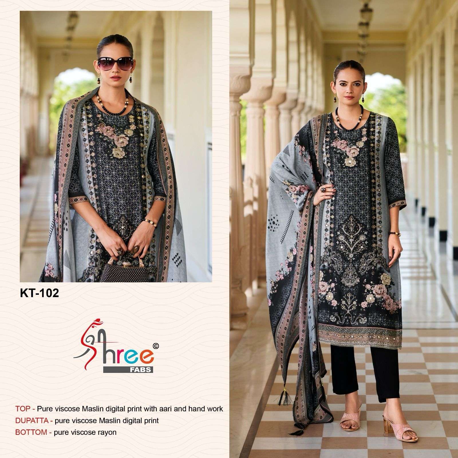 SHREE FAB KT-102 HEAVY VISCOSE MUSLIN EMBROIDERY PAKISTANI DRESSES-00071