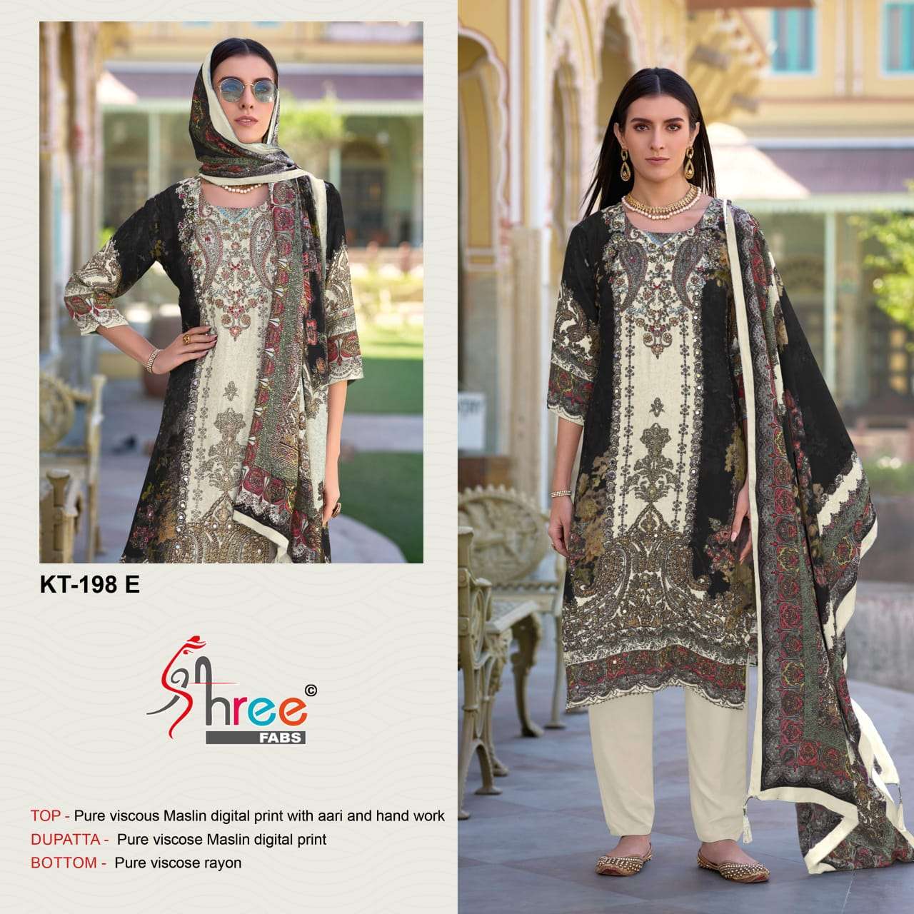 SHREE FAB KT-198 HEAVY HAND WORK VISCOSE MUSLIN PRINTED PAKISTANI DRESSES-00062