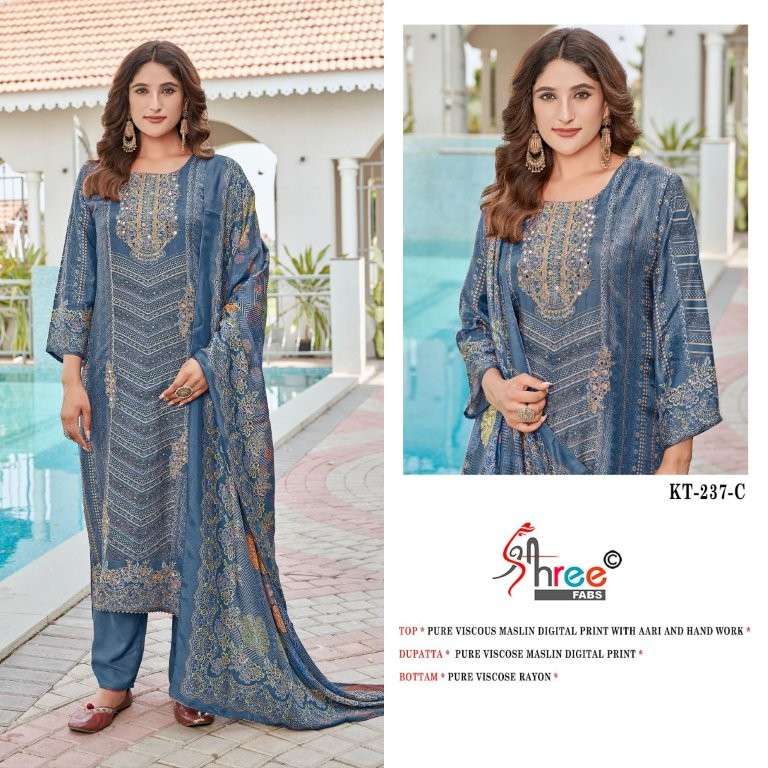 SHREE FAB KT-237 HIT DESIGN HEAVY VISCOSE MUSLIN EMBROIDERY PAKISTANI DRESSES-00011