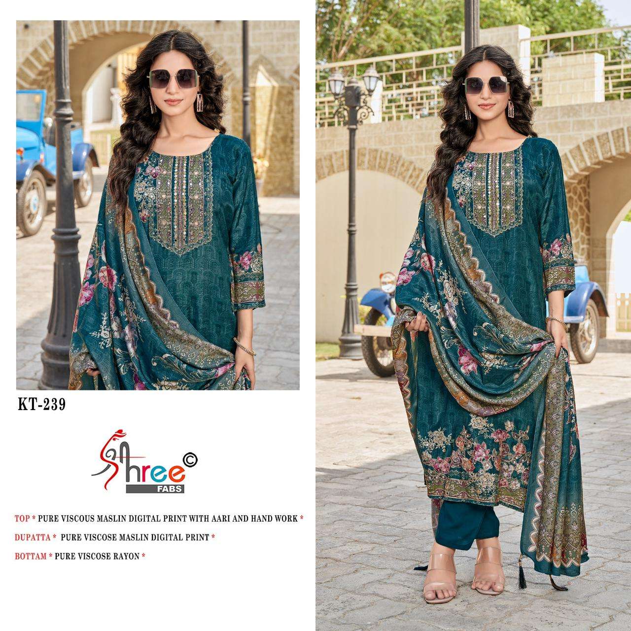 SHREE FAB KT-239 HIT DESIGN HEAVY VISCOSE MUSLIN EMBROIDERY PAKISTANI DRESSES-00011