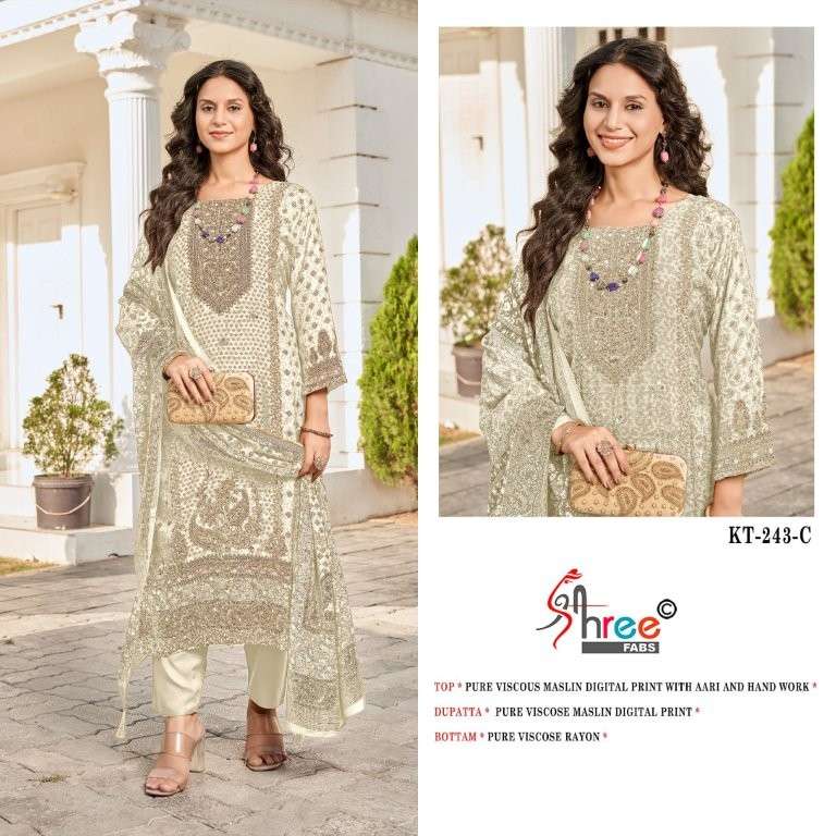 SHREE FAB KT-243 HEAVY VISCOSE MUSLIN EMBROIDERY PAKISTANI DRESSES-00011
