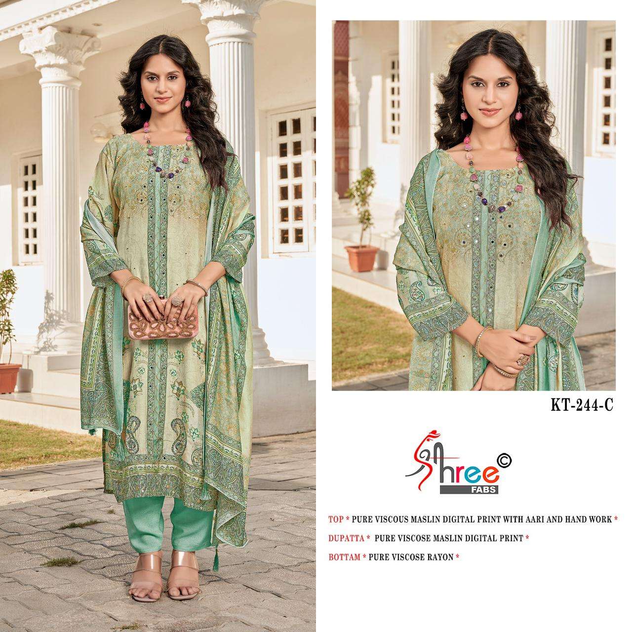 SHREE FAB KT-244 HEAVY VISCOSE MUSLIN EMBROIDERY PAKISTANI DRESSES-00011