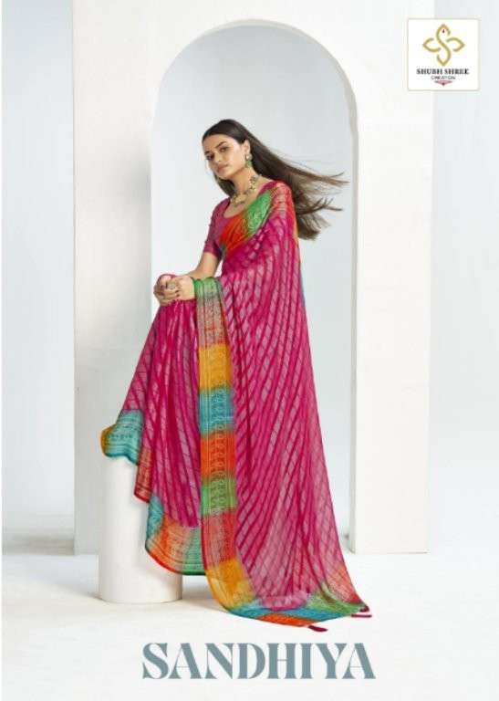 SHUBH SHREE SANDHIYA 1001 TO 1006 SERIES PURE CHIFFON PRINTED SAREES-00025