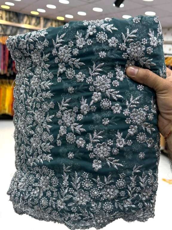 SILVER COLOUR BY ASLIWHOLESALE DESIGNER PURE GEORGETTE EMBROIDERY PRINTED SAREES-00103