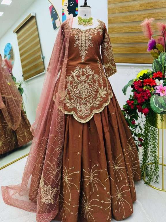 SIMARAN COLOUR BY ASLIWHOLESALE DESIGNER PURE SIMMER SILK EMBROIDERY LEHENGS-00267