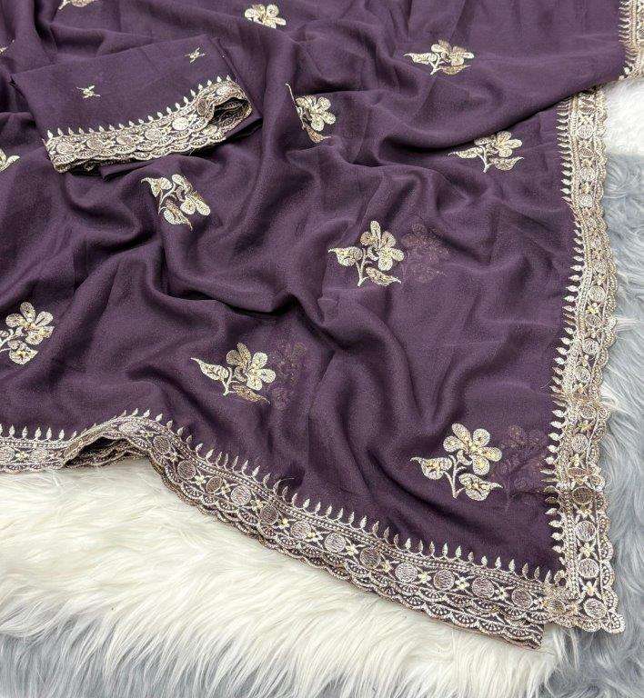 SITARA BY ASLIWHOLESALE DESIGNER PURE GEORGETTE EMBROIDERY SAREES-00256
