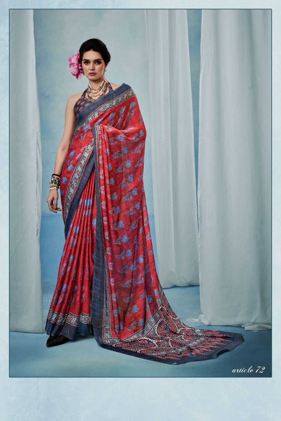 SOSY AJRAKH SILK 71 TO 76 SERIES PURE GEORGETTE SATIN PRINTED SAREES-00137