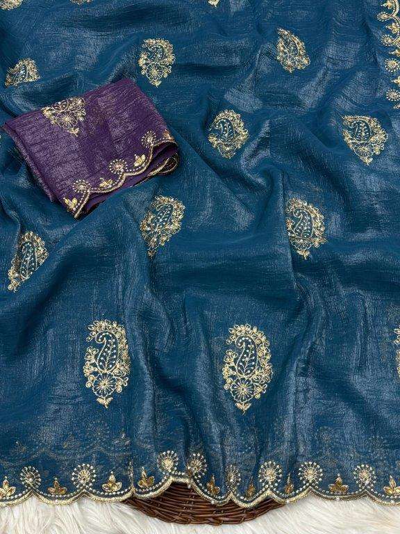 SUNDARAM BY ASLIWHOLESALE DESIGNER PURE CRUNCHY SILK EMBROIDERY SAREES-00256
