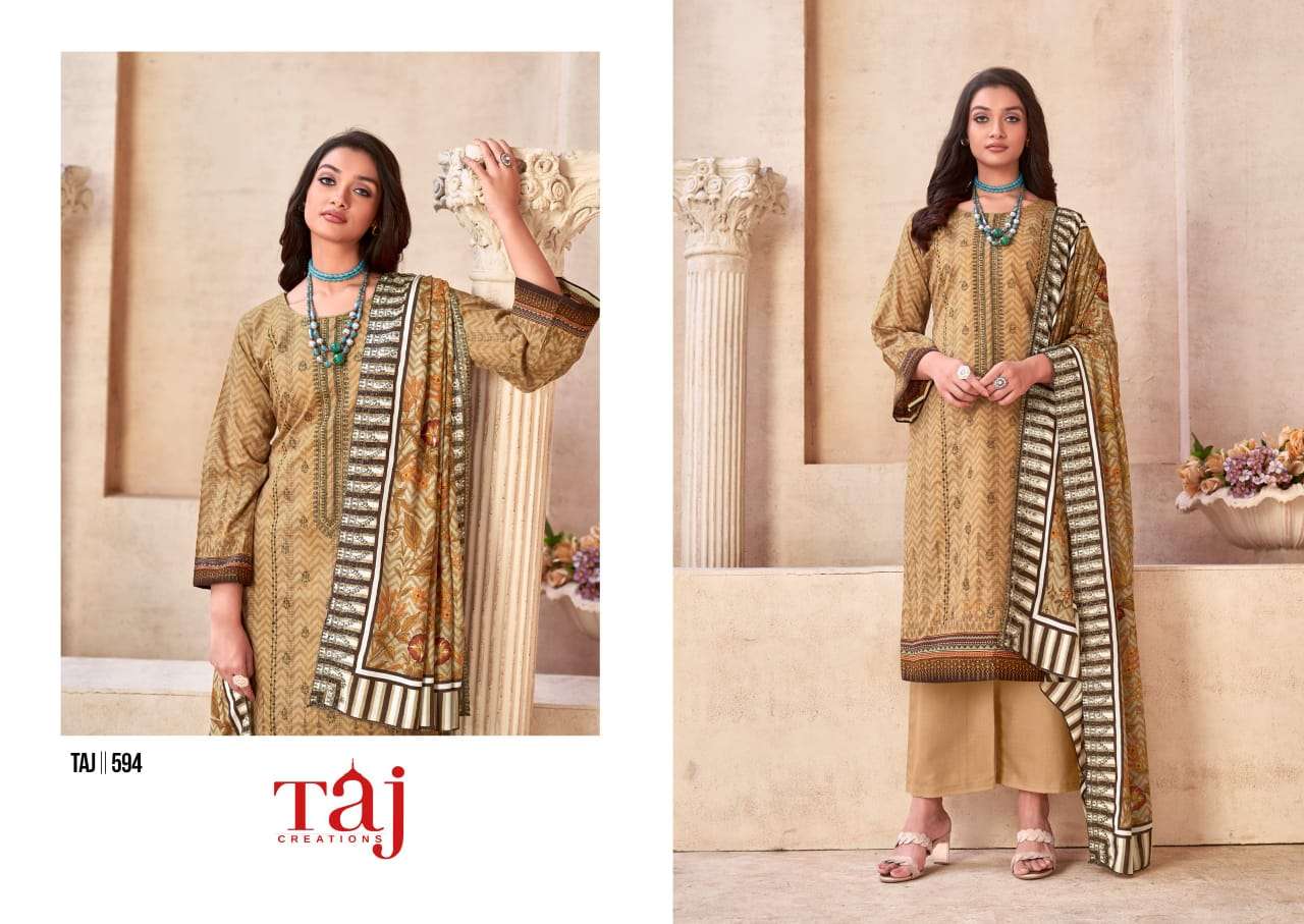 TAJ CREATION 594-597 SERIES PURE COTTON PRINTED EMBROIDERY PAKISTANI DRESSES-00071