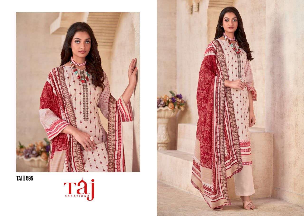 TAJ CREATION 595-598 SERIES PURE COTTON PRINTED EMBROIDERY PAKISTANI DRESSES-00201