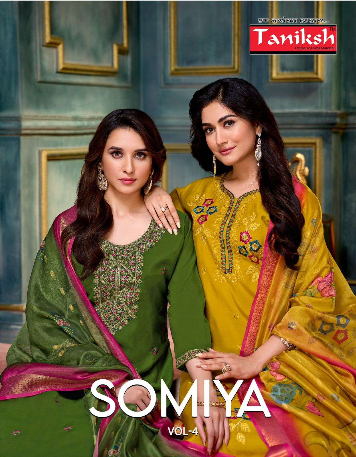 TANIKSH SOMIYA VOL-04 4001 TO 4008 SERIES PURE ROMAN EMBROIDERY DRESSES-00140