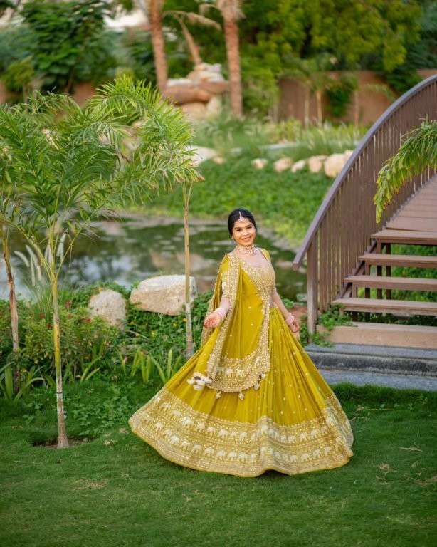 TAPI-244 YELLO  BY ASLIWHOLESALE DESIGNER PURE FAUX GEORGETTE EMBROIDERY LEHENGA-00185