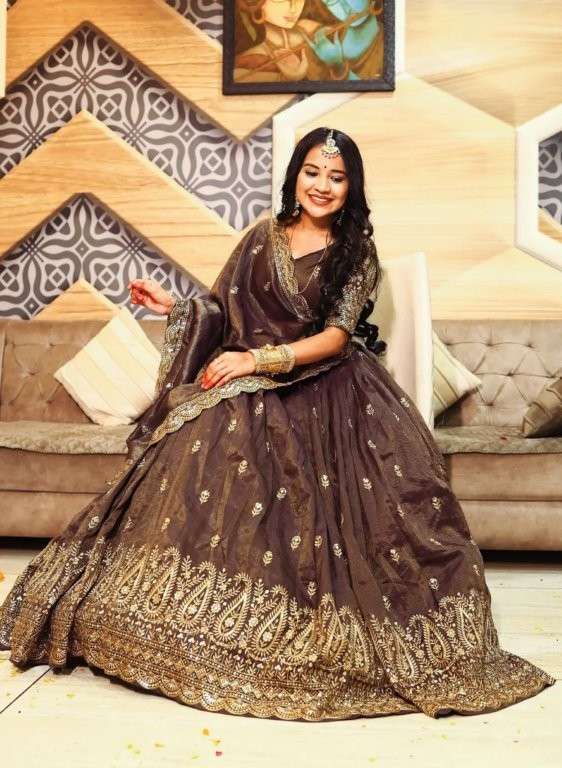 TAPI-249 COLOUR BY ASLIWHOLESALE DESIGNER PURE CHINON EMBROIDERY LEHENGA-00185